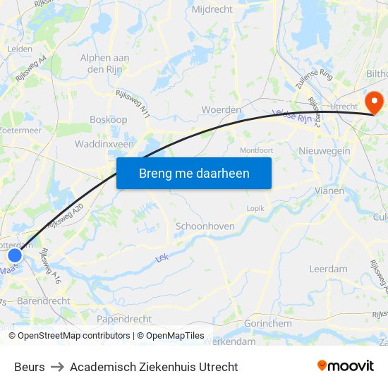Beurs to Academisch Ziekenhuis Utrecht map