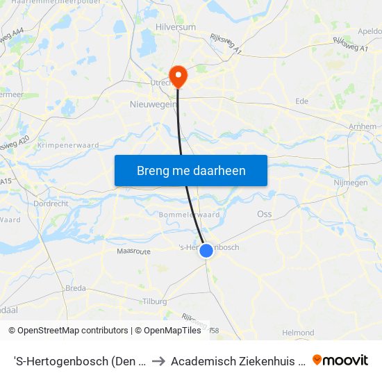 'S-Hertogenbosch (Den Bosch) to Academisch Ziekenhuis Utrecht map
