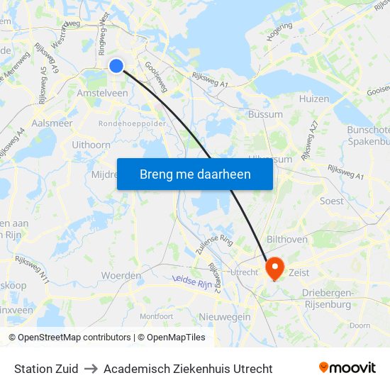 Station Zuid to Academisch Ziekenhuis Utrecht map