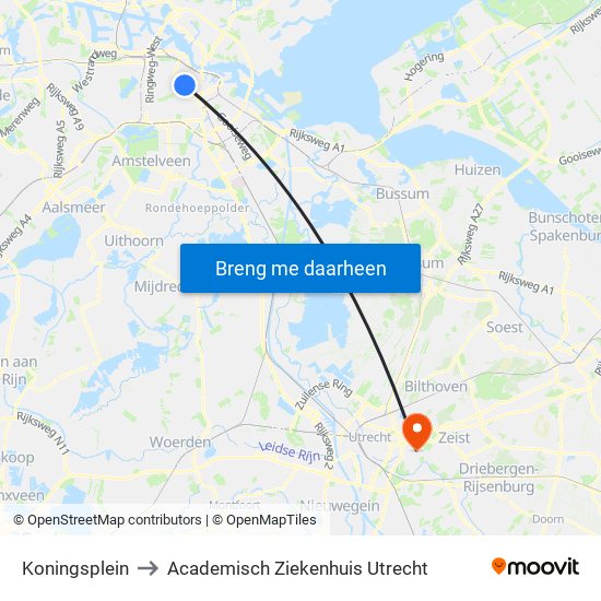 Koningsplein to Academisch Ziekenhuis Utrecht map
