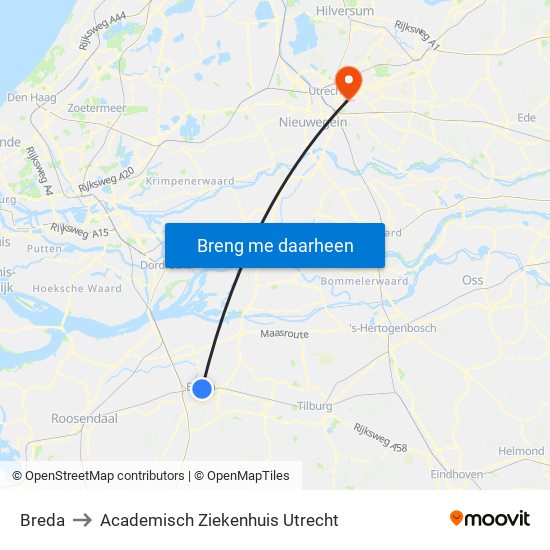 Breda to Academisch Ziekenhuis Utrecht map
