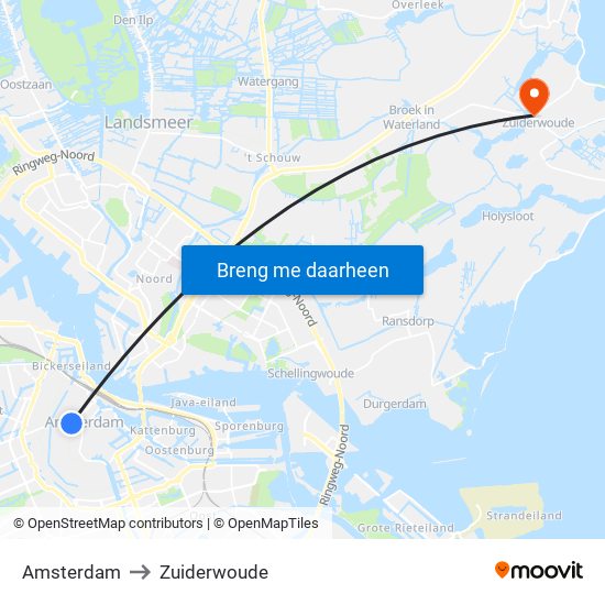 Amsterdam to Zuiderwoude map