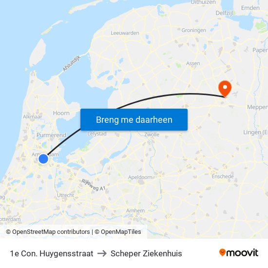 1e Con. Huygensstraat to Scheper Ziekenhuis map