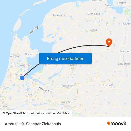 Amstel to Scheper Ziekenhuis map