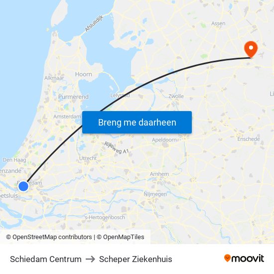 Schiedam Centrum to Scheper Ziekenhuis map