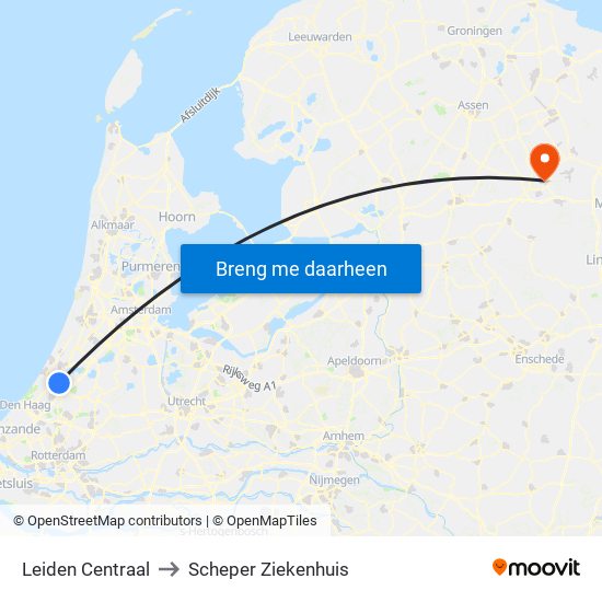 Leiden Centraal to Scheper Ziekenhuis map