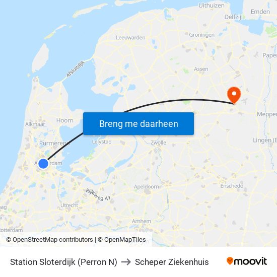 Station Sloterdijk (Perron N) to Scheper Ziekenhuis map
