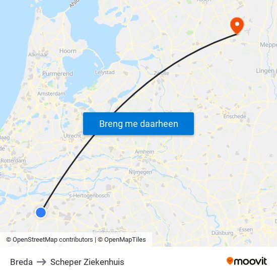 Breda to Scheper Ziekenhuis map