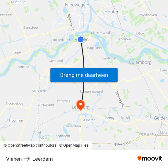 Vianen to Leerdam map