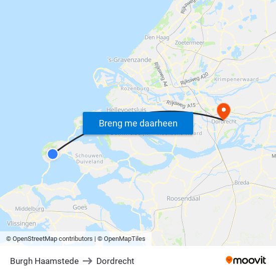 Burgh Haamstede to Dordrecht map