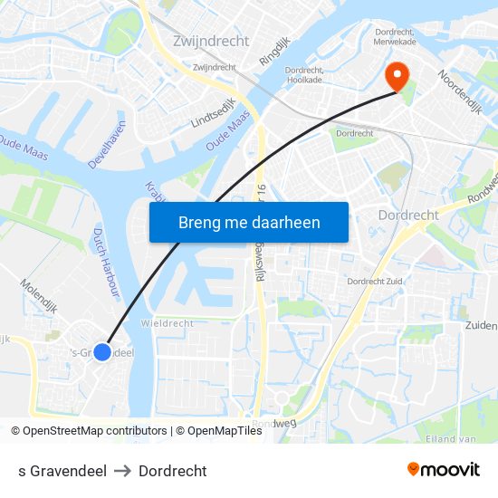 s Gravendeel to Dordrecht map