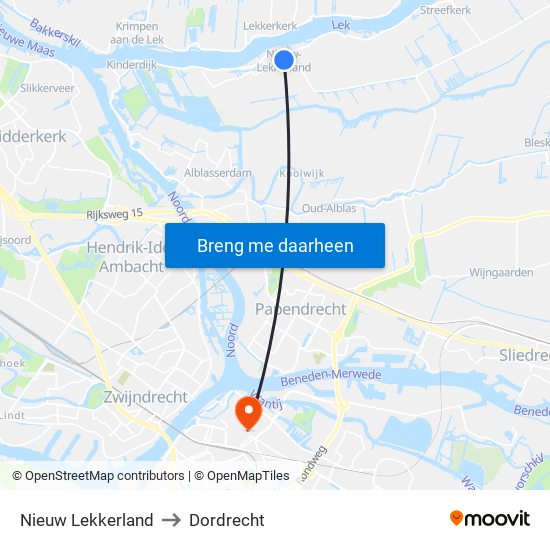 Nieuw Lekkerland to Dordrecht map