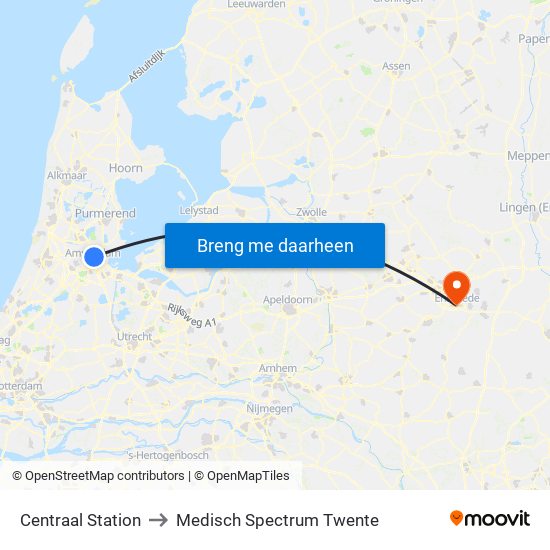 Centraal Station to Medisch Spectrum Twente map