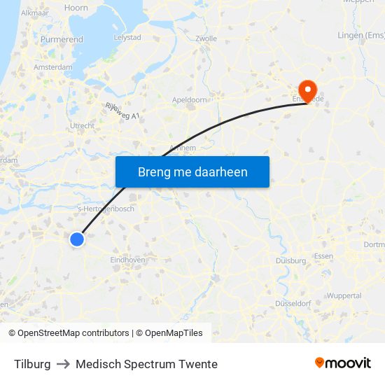 Tilburg to Medisch Spectrum Twente map