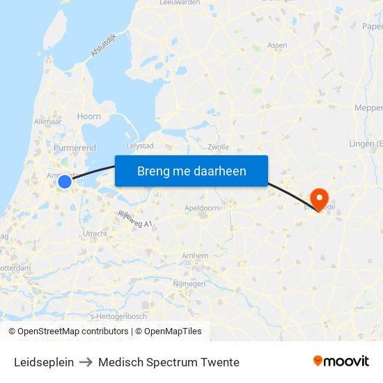 Leidseplein to Medisch Spectrum Twente map