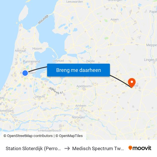 Station Sloterdijk (Perron N) to Medisch Spectrum Twente map