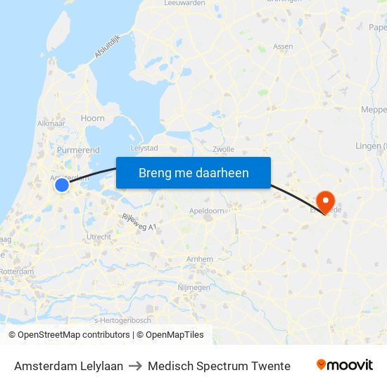 Amsterdam Lelylaan to Medisch Spectrum Twente map