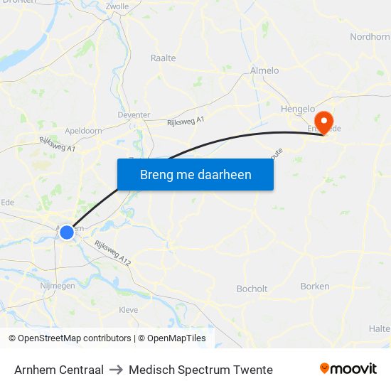 Arnhem Centraal to Medisch Spectrum Twente map