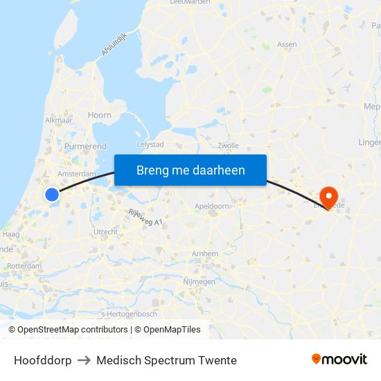 Hoofddorp to Medisch Spectrum Twente map