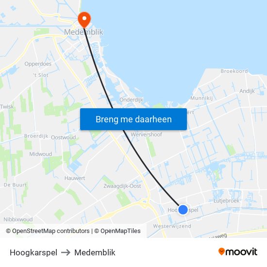 Hoogkarspel to Medemblik map