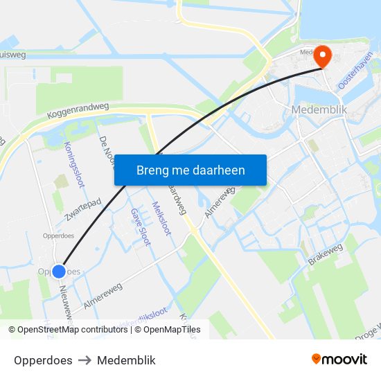 Opperdoes to Medemblik map