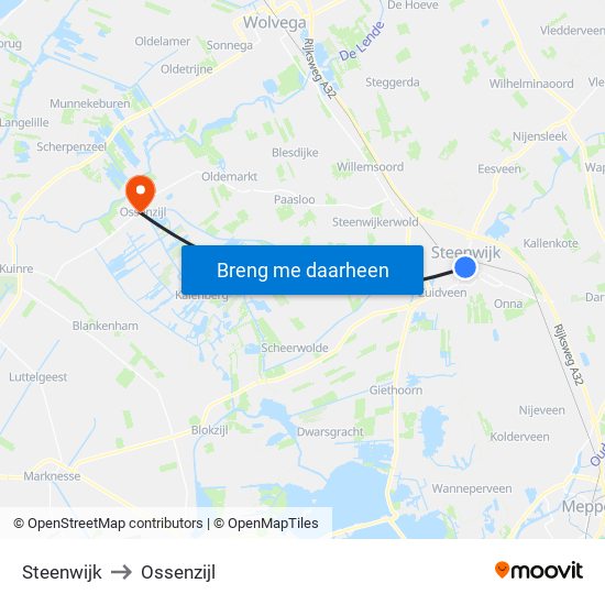 Steenwijk to Ossenzijl map