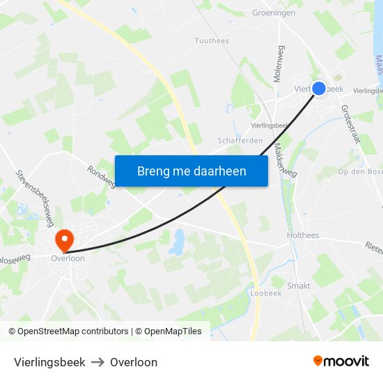 Vierlingsbeek to Overloon map