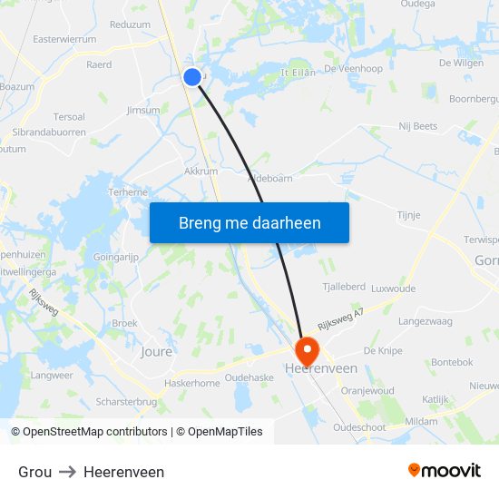 Grou to Heerenveen map