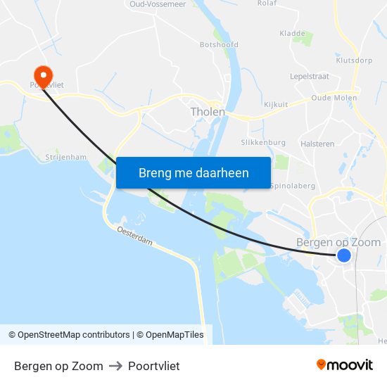 Bergen op Zoom to Poortvliet map