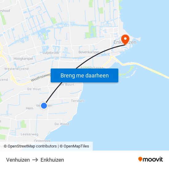 Venhuizen to Enkhuizen map