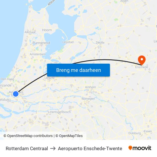 Rotterdam Centraal to Aeropuerto Enschede-Twente map