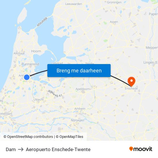 Dam to Aeropuerto Enschede-Twente map