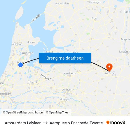 Amsterdam Lelylaan to Aeropuerto Enschede-Twente map