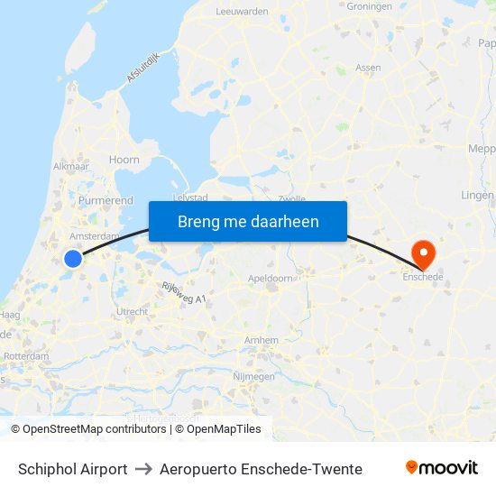 Schiphol Airport to Aeropuerto Enschede-Twente map