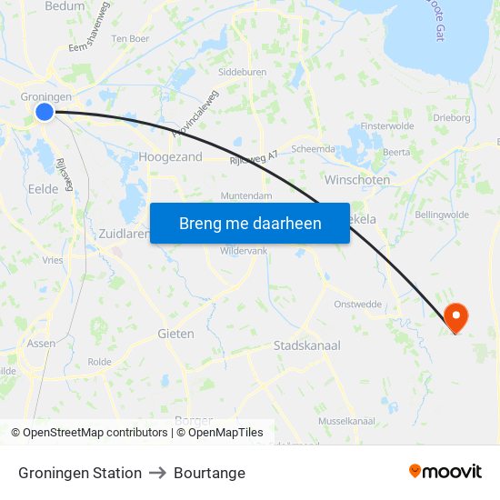 Groningen Station to Bourtange map