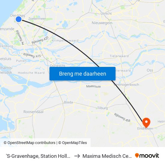 'S-Gravenhage, Station Hollands Spoor (Perron A) to Maxima Medisch Centrum / Eindhoven map