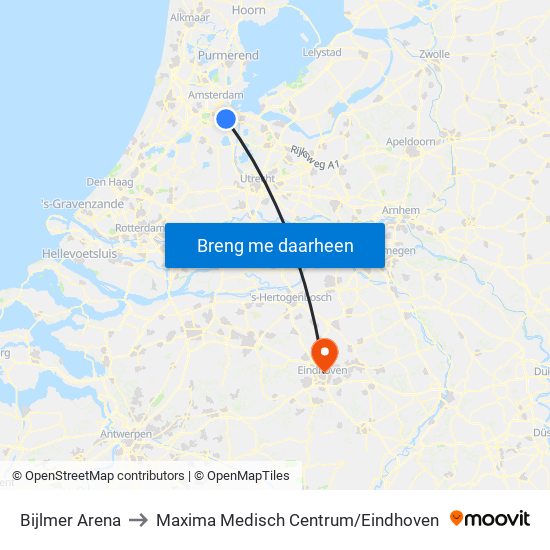 Bijlmer Arena to Maxima Medisch Centrum / Eindhoven map