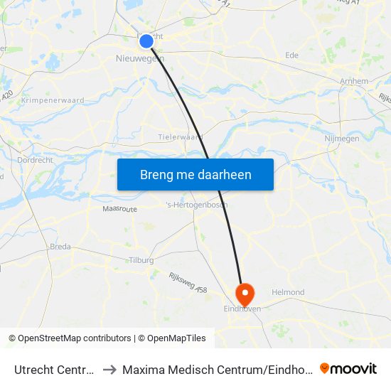 Utrecht Centraal to Maxima Medisch Centrum / Eindhoven map