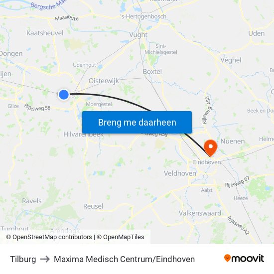 Tilburg to Maxima Medisch Centrum / Eindhoven map