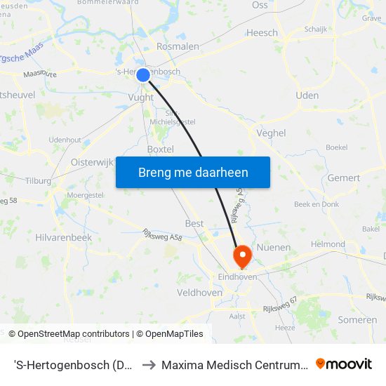 'S-Hertogenbosch (Den Bosch) to Maxima Medisch Centrum / Eindhoven map