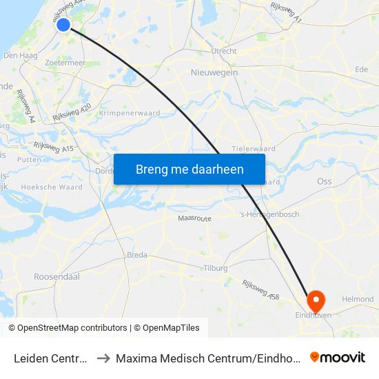 Leiden Centraal to Maxima Medisch Centrum / Eindhoven map