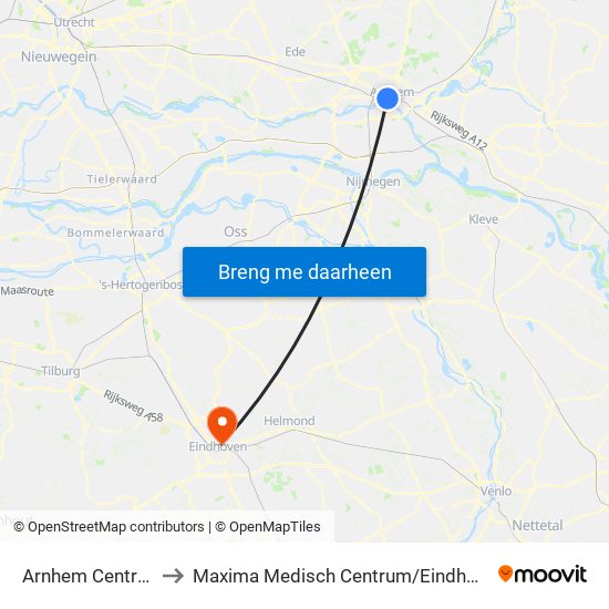 Arnhem Centraal to Maxima Medisch Centrum / Eindhoven map