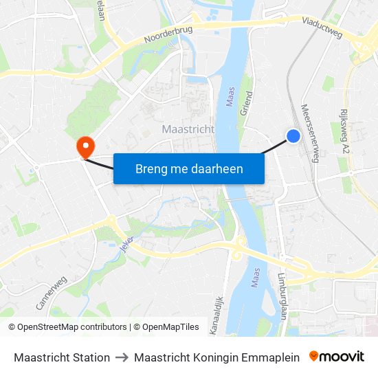 Maastricht Station to Maastricht Koningin Emmaplein map
