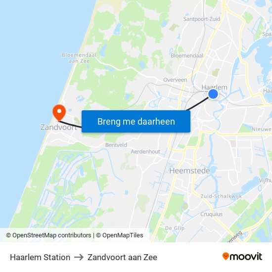 Haarlem Station to Zandvoort aan Zee map