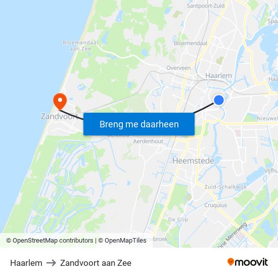 Haarlem to Zandvoort aan Zee map