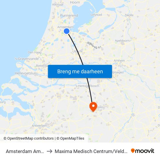 Amsterdam Amstel to Maxima Medisch Centrum / Veldhoven map