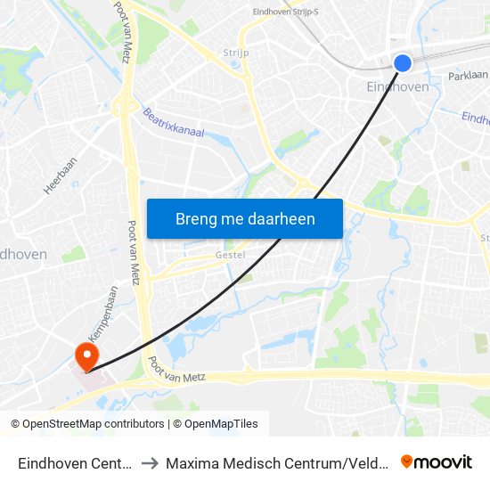 Eindhoven Centraal to Maxima Medisch Centrum / Veldhoven map