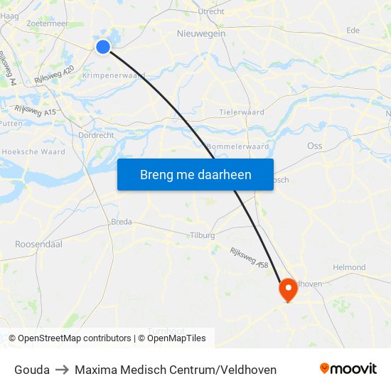 Gouda to Maxima Medisch Centrum / Veldhoven map