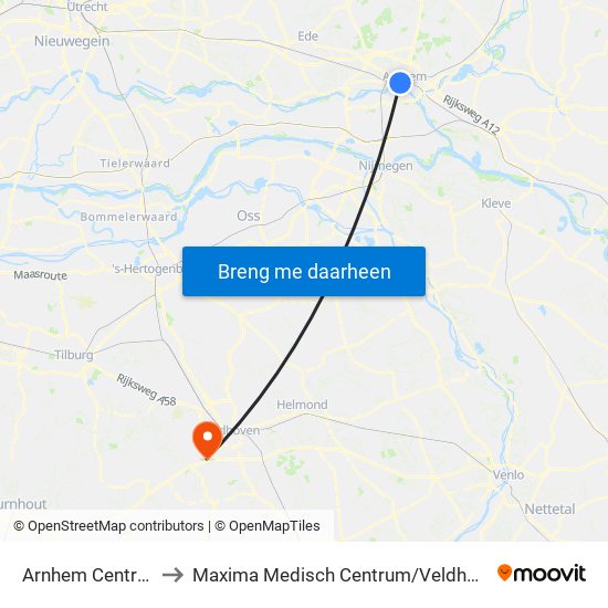 Arnhem Centraal to Maxima Medisch Centrum / Veldhoven map
