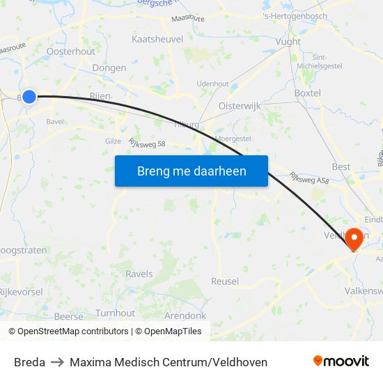 Breda to Maxima Medisch Centrum / Veldhoven map